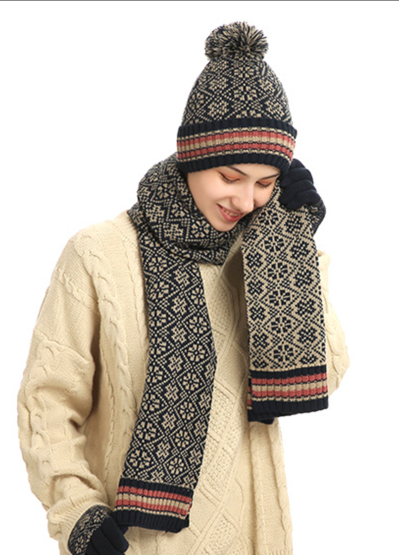 Вязаный шарф WoolWarm Hat Шарф Перчатки 3 шт. Наборы для женщин